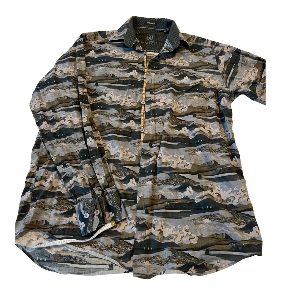 Bugatchi Uomo Men’s Small Landscape Print Dress Shirt Eccentric